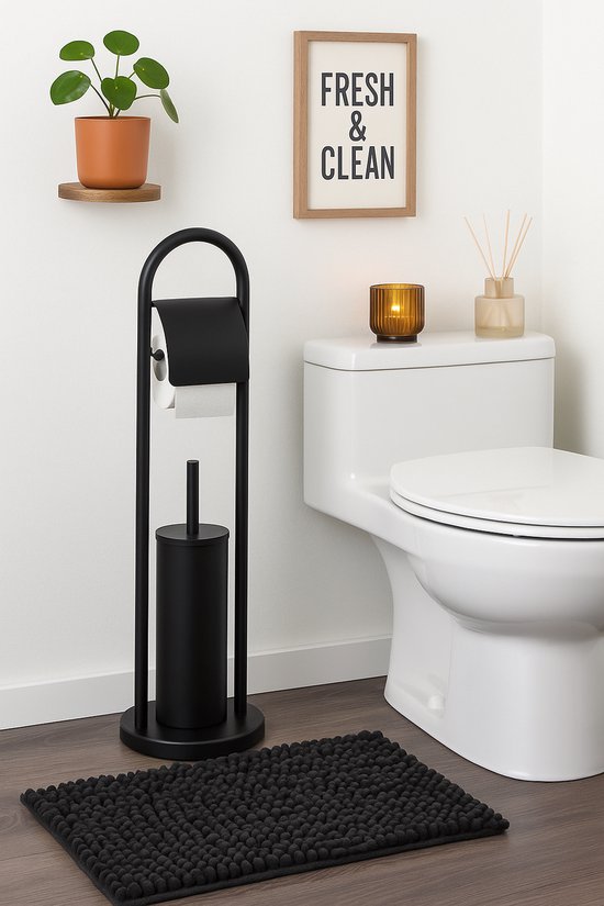 Ceruzo WC-Butler Freistehend - Schwarzer Edelstahl - Luxus Toilettenpapierhalter - 80 cm hoch - Modernes Design