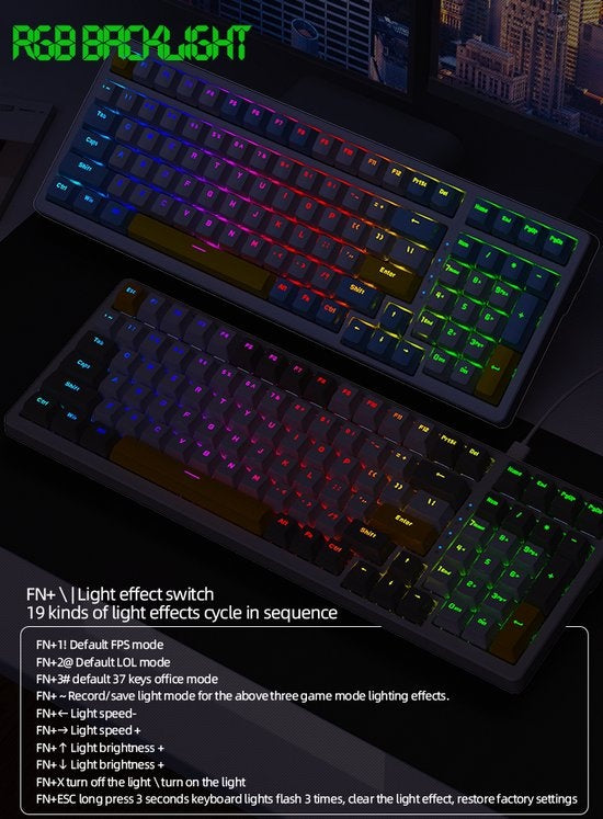 Fuegobird K3MAX Mechanische Gaming Tastatur - 100Tasten - Gasket Mod - Roter Schalter - QWERTY - Mechanische RGB Tastatur mit Hintergrundbeleuchtung - Lemon