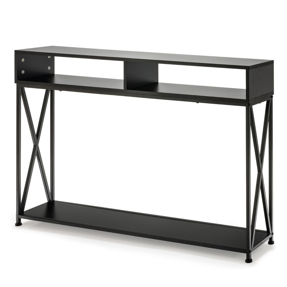 Coast Konsolentisch - 2 Ablagefächer 1 offenes Regal - 120 x 23 x 79 cm - Schwarz - Stahl+Holz