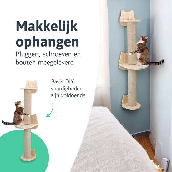 Katzenkletterwand - Kratzbaum - 2 Plattformen - Katzenkletterwand - Wand - Katzenkletterwand - Für große Katzen - Kletterwand - Komplettset
