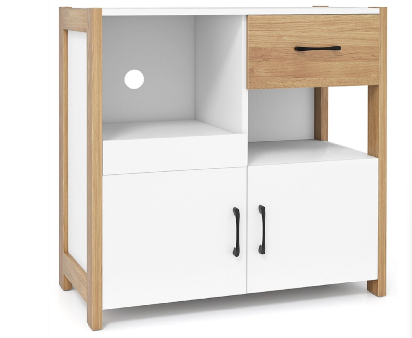 Coast Sideboard mit 2 Türen und einer Schublade – Weiß – 82 x 40 x 81 cm – Ausziehbare Ablage, modern-ländlicher Stil