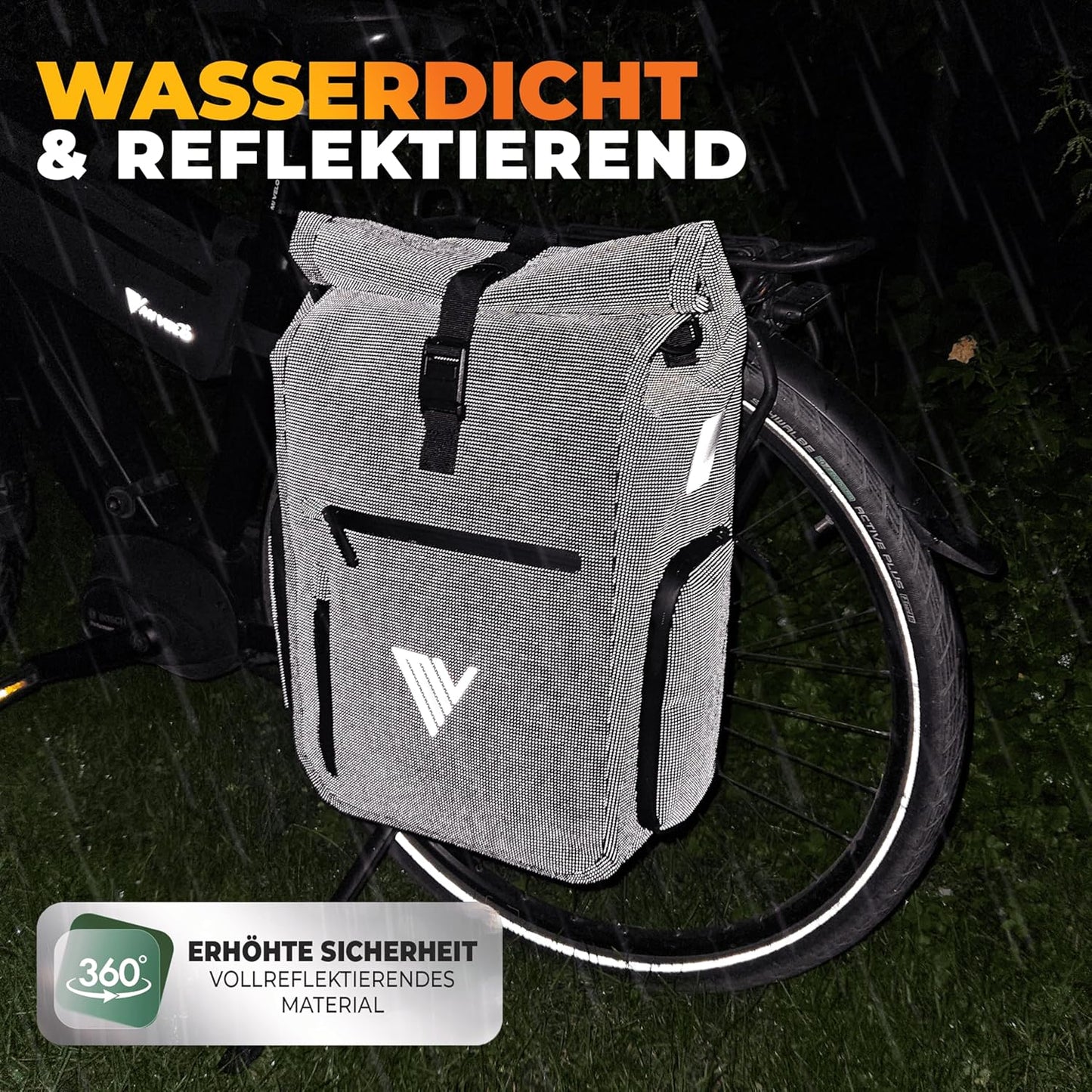 MIVELO 3-in-1 wasserdichte Packtasche, Rucksack und Umhängetasche - 25L, schwarz reflektierend - mit Laptop-Fach & Schnellumwandlungsfunktion