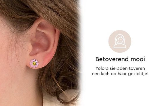 Yolora Kids Pink Floral Earrings - Kalpa Camaka Crystals - 18K Weißgold vergoldet - Kind - Mädchen Ohrstecker Farbe Silber - Schmuck Kinder - Luxus Geschenkbox - Geschenkbox - Geschenkverpackung - Schöne Geschenkverpackung