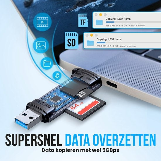 Strex Kartenleser - Kartenleser - USB 3.0/USB C - 2-in-1 - SD-Karte/TF-Karte - Speicherkartenleser
