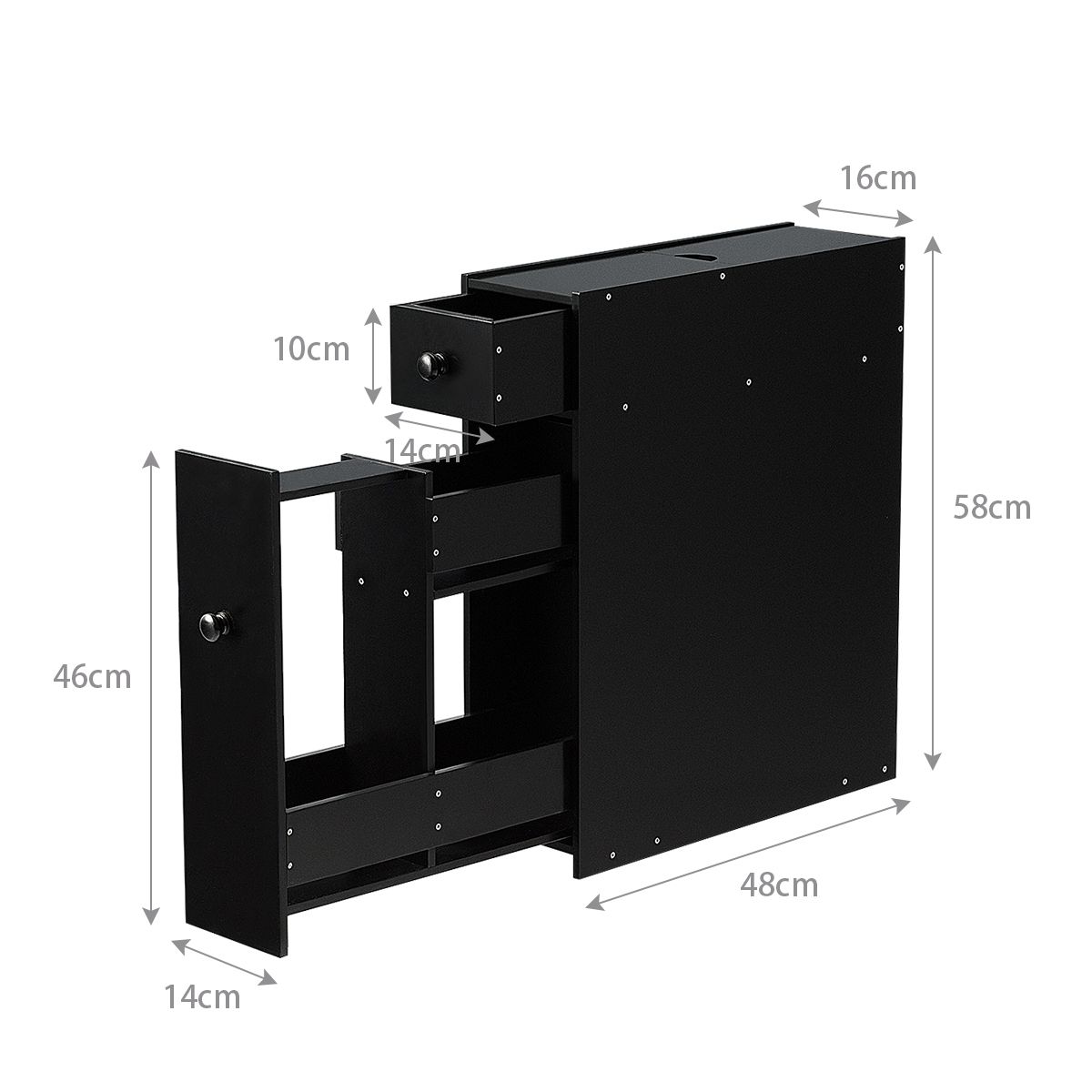 Coast Platzsparender Badezimmerschrank - Multifunktional - 48 x 16 x 58 cm - MDF - Schwarz