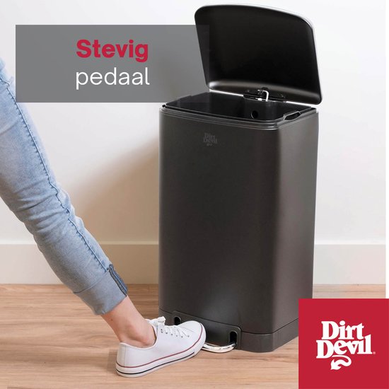 Dirt Devil Treteimer 30 Liter – Abfallbehälter mit Soft-Close-Mechanismus – Mülleimer mit herausnehmbarem Inneneimer – für Küche und Bad – 34,5 x 32,5 x 61,5 – Edelstahl – Schwarz