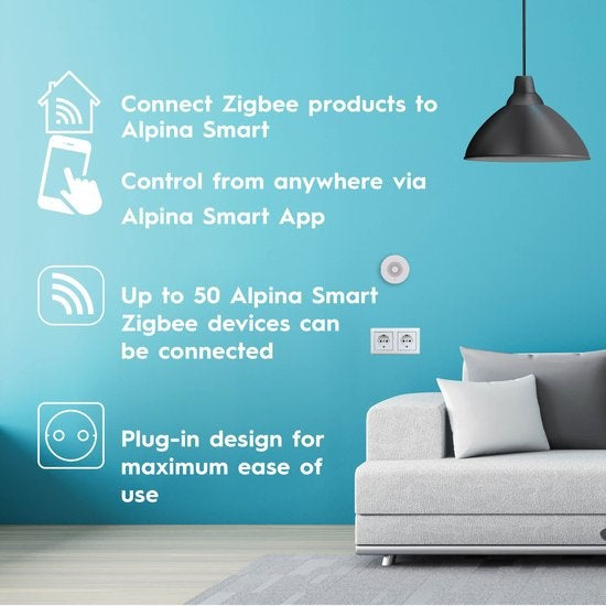 alpina Smart Home - Smart Zigbee Gateway - 230V - Anschluss von bis zu 50 Smart Devices - Plug-In System - Energieeffizient