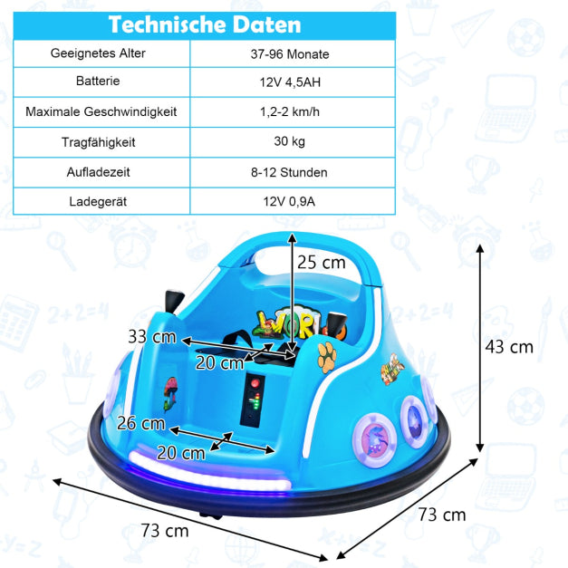 Coast Autoscooter - 360 Grad drehbar - 12V - Inkl. Musik & Licht - 73x73x43cm - Blau