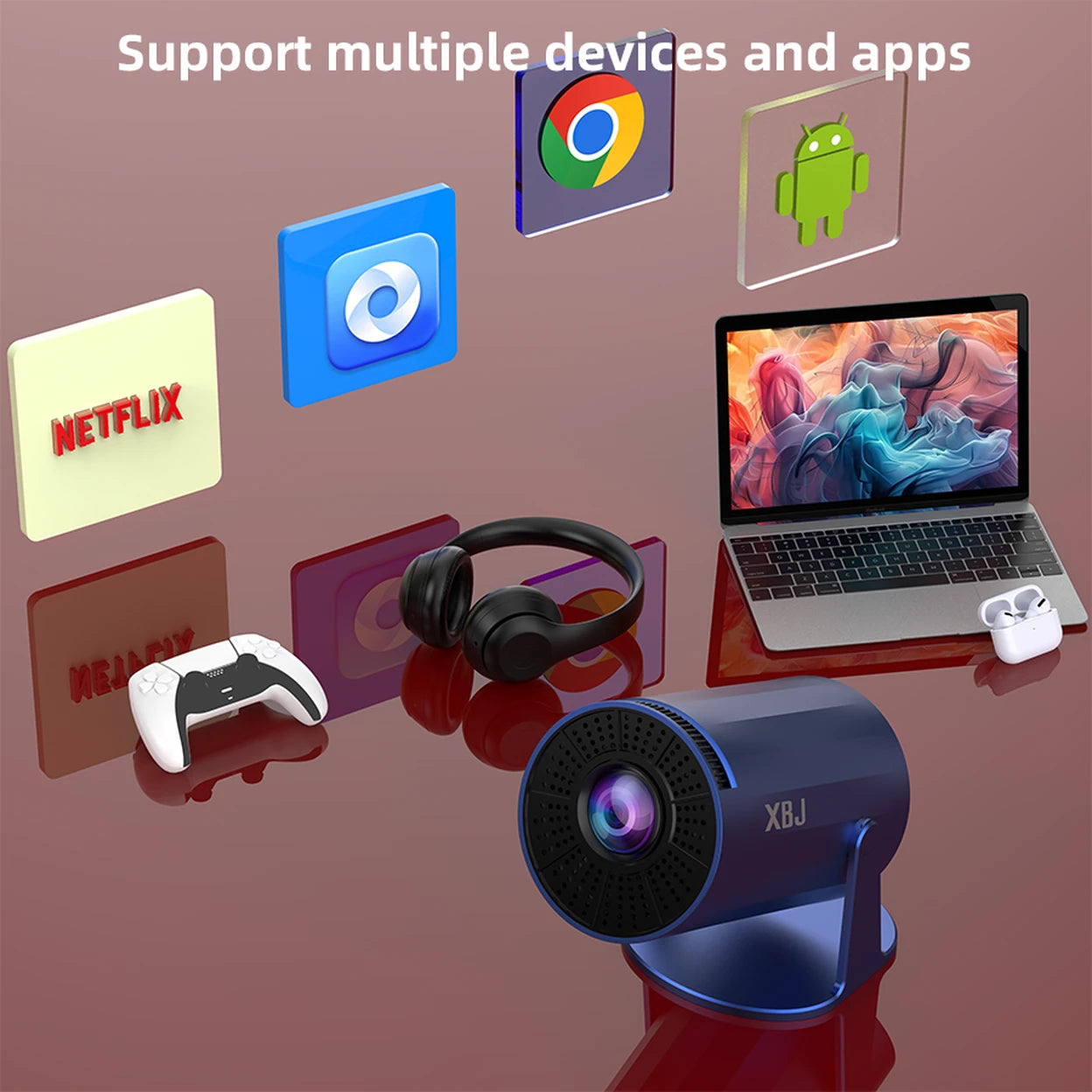 XBJ Tragbarer Mini-Beamer – Blau – Android 11 – WLAN 6 & Bluetooth 5.2 – 200 ANSI – um 180° drehbar – Bildgröße 40 bis 200 Zoll – 14 x 11,9 x 21,8 cm