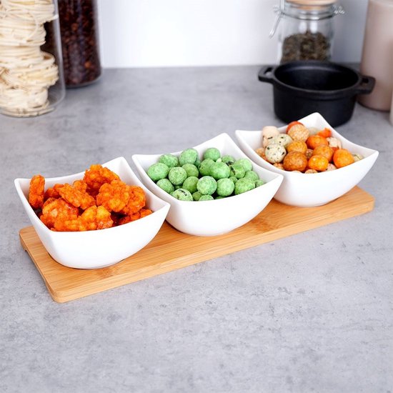 Excellent Houseware – Servierbrett/Snackbrett – Häppchen/Soße/Tapas – Porzellan – inkl. 3 Schälchen