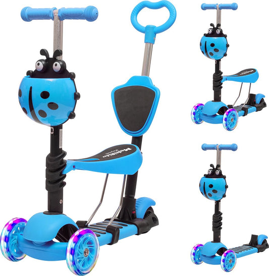 LifeGoods MultiRider - Kinderroller mit Schiebestange - 3 -8 Jahre - Jungen/Mädchen - 3 leuchtende Räder - Blau