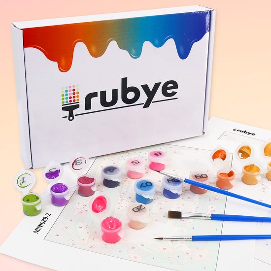 Rubye® Malen nach Zahlen Erwachsene - Rose & Sonnenblume - Inklusive Farbe und Pinsel - Leinwand Malerei Leinwand - Farben nach Zahlen - Doppel Set - 15x20cm