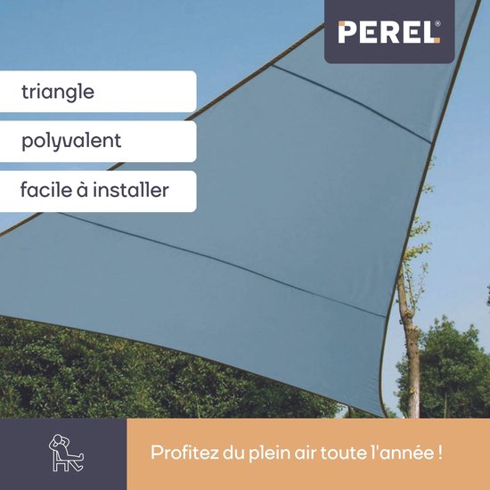 Perel-Sonnenschutzvlies, wasserabweisend, 3,6 x 3,6 x 3,6 m, 160 g/m², Polyester, dreieckig, hellgrau