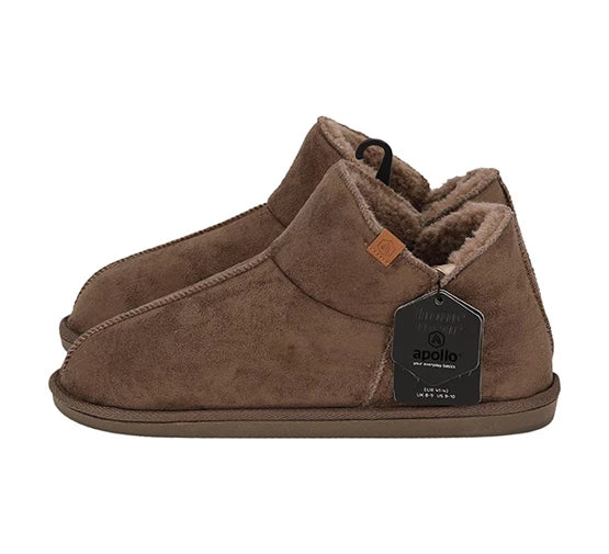 Apollo Home Boots Herren-Hausschuhe - Wildleder - Größe 43/44 - Taupe