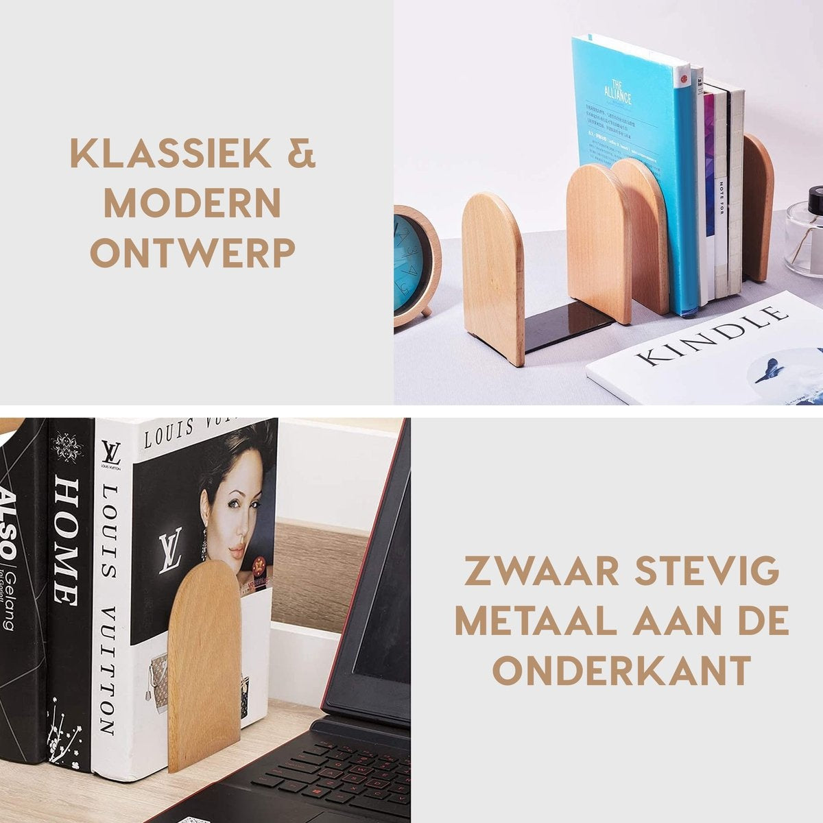MATTIÂ¬Ã† - Boekensteun - Boekenhouder - Boekenstandaard - Boekensteunen - Set van 2 - Beukenhout