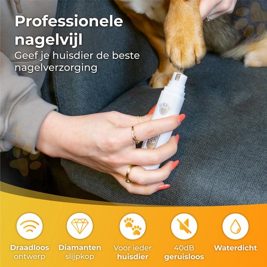 Nuvance - Elektrische Nagelfeile - für Hunde, Katzen und Tiere - Usb wiederaufladbar - Diamantfeilenkopf - kabellos - weiß