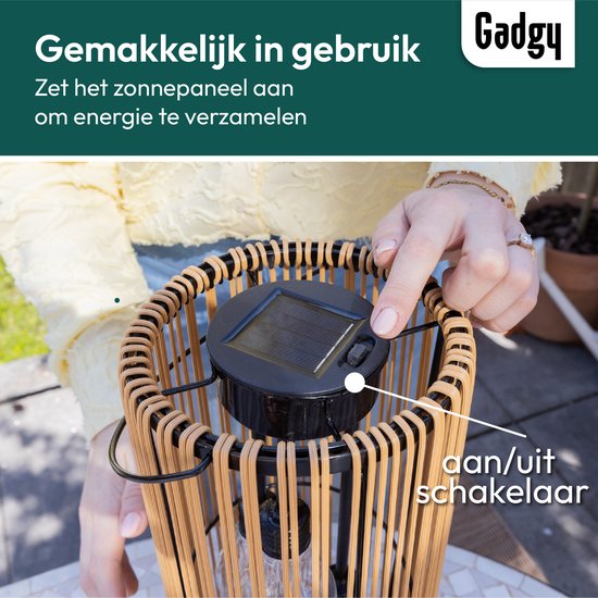 Gadgy Solar-Gartenbeleuchtung mit Solarenergie – Rattan-Laterne für den Außenbereich – Hängeleuchte oder Tischlampe – Spritzwassergeschützt – Stimmungsbeleuchtung für Garten, Balkon oder Terrasse – Braun – Ø 17 x 41 cm – Tag-/Nacht-Sensor