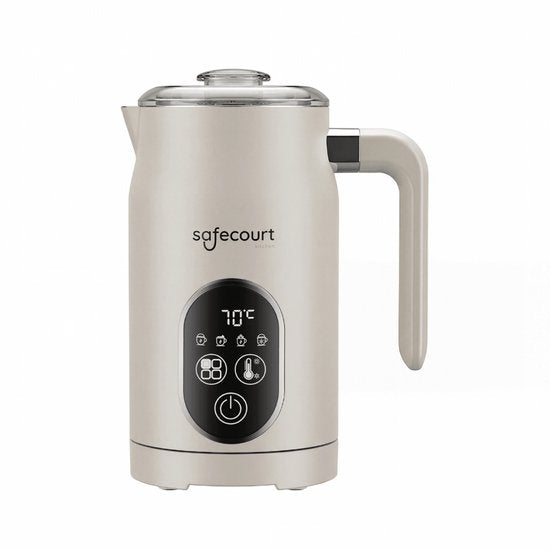 Safecourt kitchen Elektrischer Milchaufschäumer - 100% PFAS-frei - Display & Temperaturkontrolle - 4-in-1 - 350ml - Beige