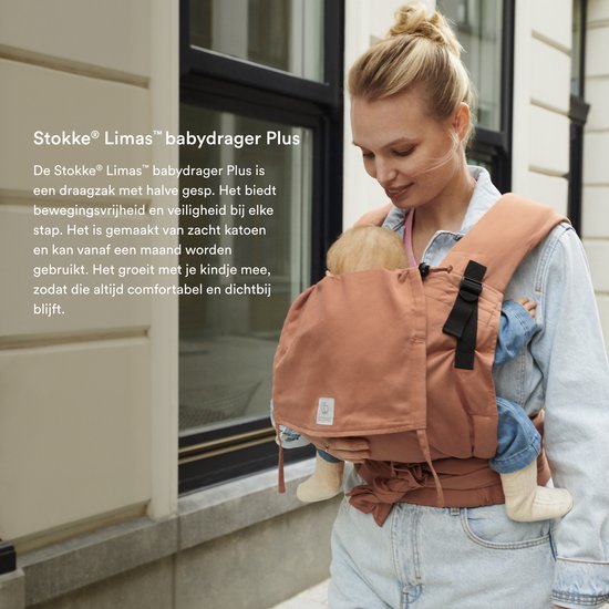 Stokke Limas Carrier Plus, Terrakotta – Version 2023 (OCS) – Babytrage mit Halbschnalle – Drei Tragevarianten – Sicher für Babys ab 1 Monat/4 kg bis 18 kg
