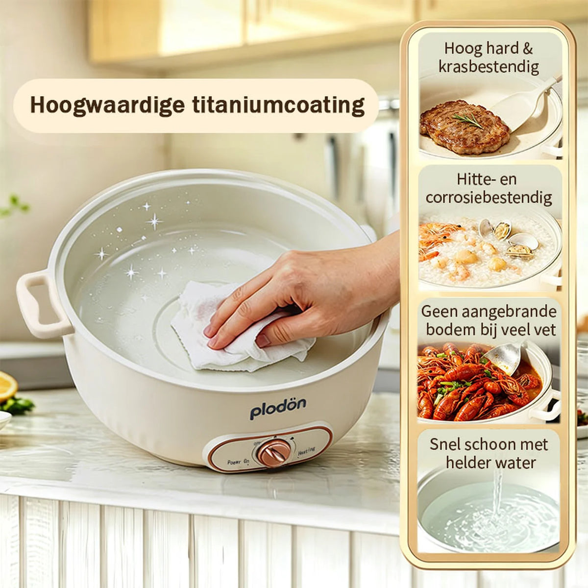Plodon Elektrischer Hotpot 7 Liter – Multifunktionaler Kochtopf mit Antihaftbeschichtung – 1600 W – Ø 30,5 x 8,5 cm – RHG-70XVv