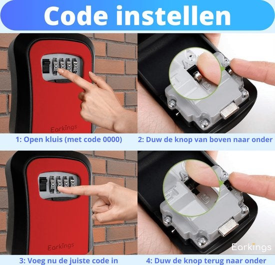Schlüsseltresor - Schlüsseltresor mit Code für draußen - Schlüsseltresor für die Wandmontage - Earkings Schlüsseltresor mit Zahlenschloss Rot