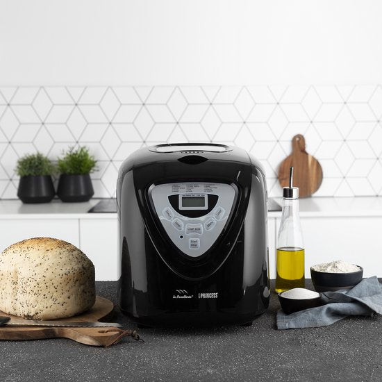 Princess Brotbackautomat 152009 - Timer - Digitalanzeige - 15 Backprogramme - Glutenfrei-Programm - 900 Gr - 600 Watt - Schwarz/Silber