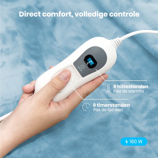 Auronic Electric Blanket - 200 x 180 cm - Heizdecke - 2 Personen - 3 Heizstufen - Decke - Mit Timer - Heizdecke - Hellblau