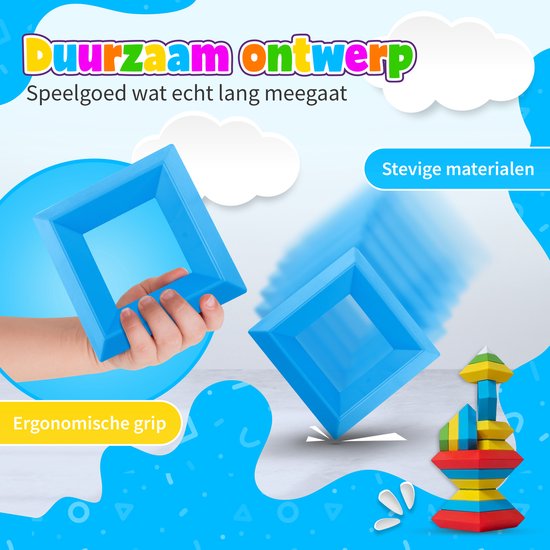 MontiPlay® Build Buddies - 60 Piece Block Tower - Montessori Spielzeug - Stacking Bricks & Blocks - STEM & Sensory Kleinkinderspielzeug - Ab 3 Jahren - Kinderspielzeug - Bauklötze - Toy Book 2024