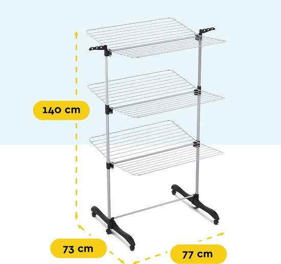 BRASQ Trockenturm zusammenklappbar 3 Lagen - Trocknungslänge 36 Meter - Wäscheständer mit Rädern und Haltern - Wäscheständer - Wäscheturm 77x73x140 cm