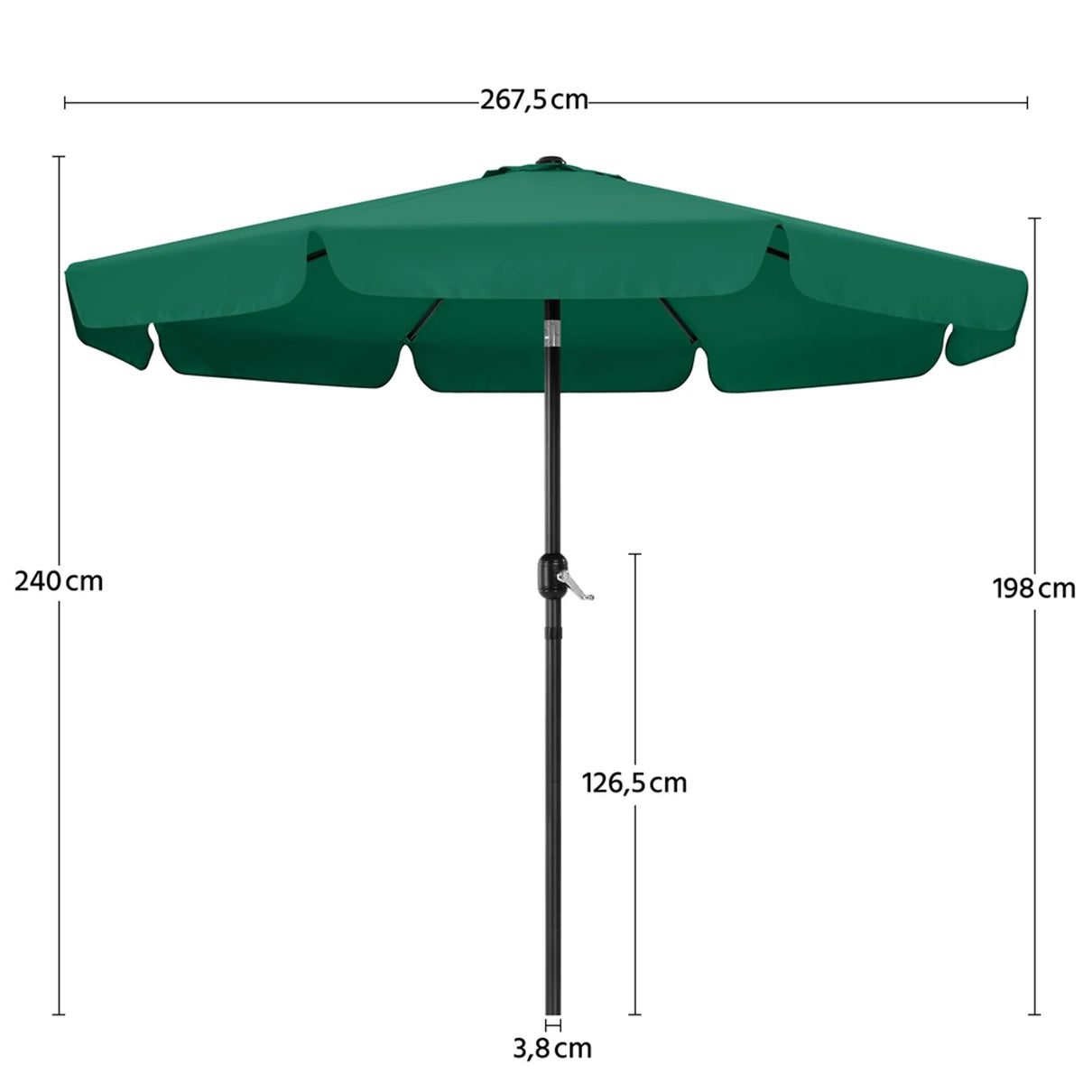 Gartenschirm mit Volant, Ø 267,5 cm, neigbar, mit 8 Streben und Belüftungsöffnung, dunkelgrün