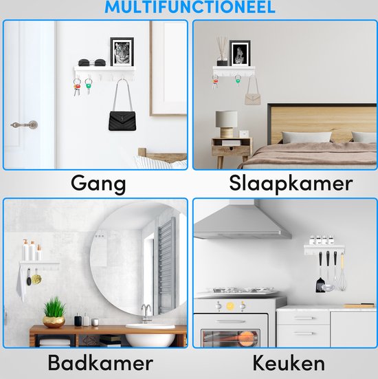 Happy Goods® Schlüsselregal Weiß - Schlüsselschrank für den Innenbereich - Selbstklebend - Schlüsselhalter - Edelstahl - Schlüsselorganizer - Schlüsselbrett Modern - Schlüsselregal inklusive Schrauben - Schlüsselschränke