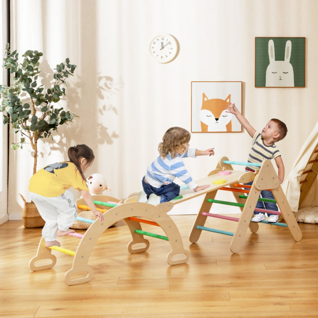 Coast 4-in-1 Holz-Kletterregal-Set - Kletterdreieck, Kletterbogen, Doppelseitige Rutsche/Kletterrampe, 50 kg belastbar - Verschiedene Abmessungen - Buchenholz - Farbenfroh