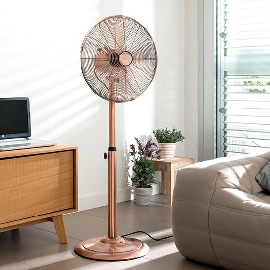 Tristar Retro Stativventilator 40 cm – 50 W – 3 Geschwindigkeitsstufen – 85° Schwenkbereich – Mit Höhenverstellung – Kupferfarben – VE-5971