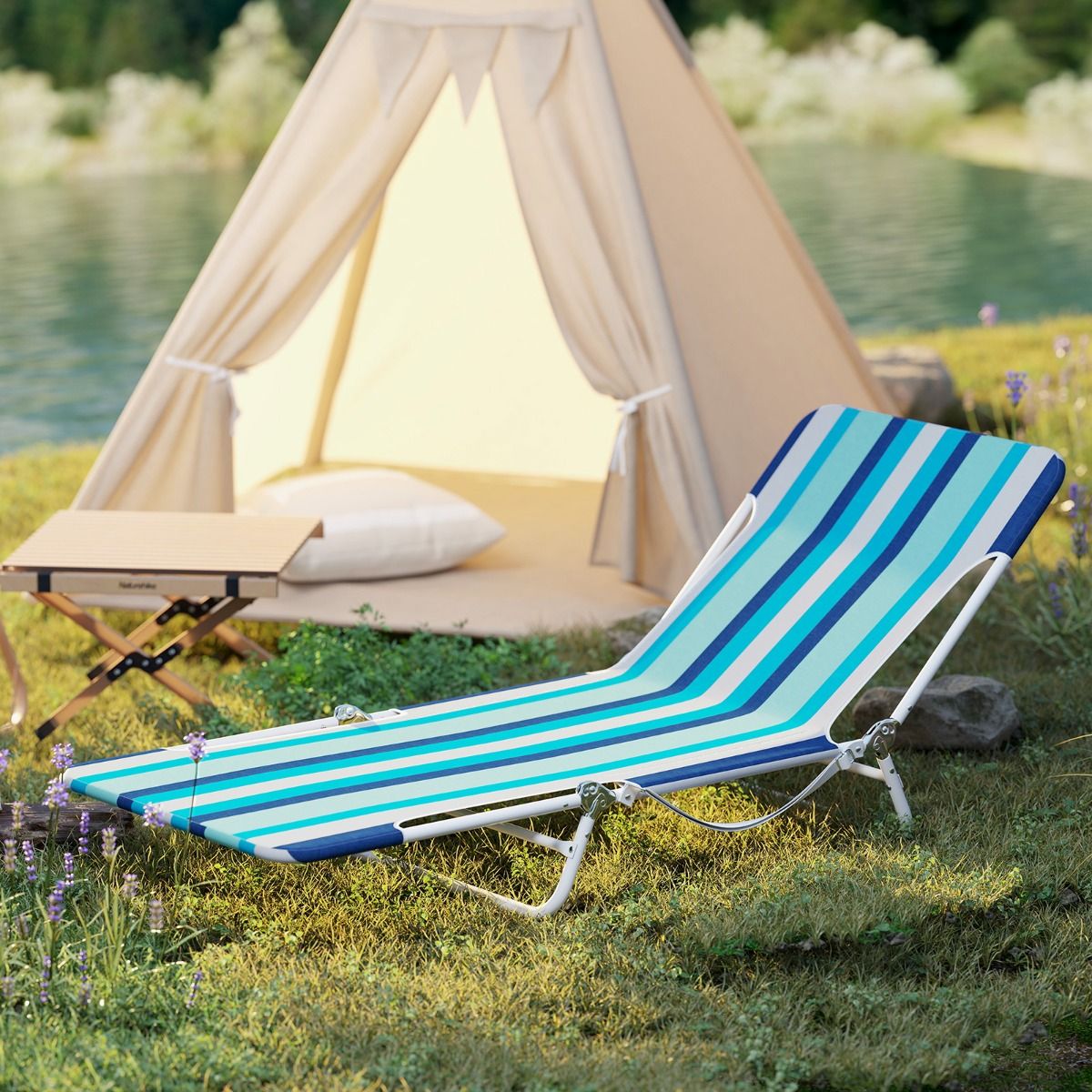 Coast Klappliegestuhl, 2-teilig – in 5 Positionen verstellbar – marineblau – 186 x 55 x 30 cm