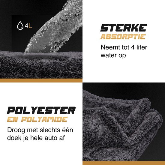ALPHACARE - Trockentuch + Waschhandschuh Auto - Motorrad - Badezimmer - Quick Dry - 60 x 80 - 600 GSM - Grau