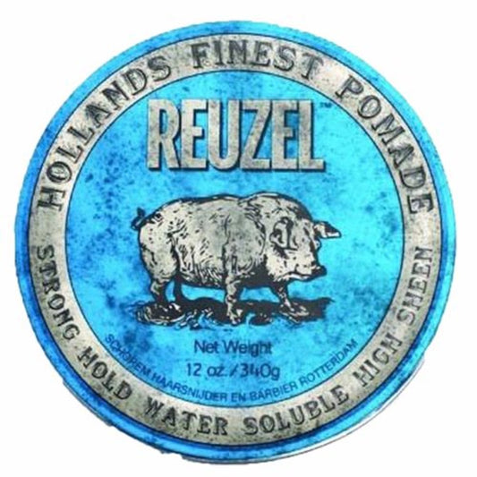 Reuzel Blue Pomade Strong Hold – Hoher Glanz – Wasserlöslich – 340 g – 12,7 x 12,7 x 4,5 cm – Blau