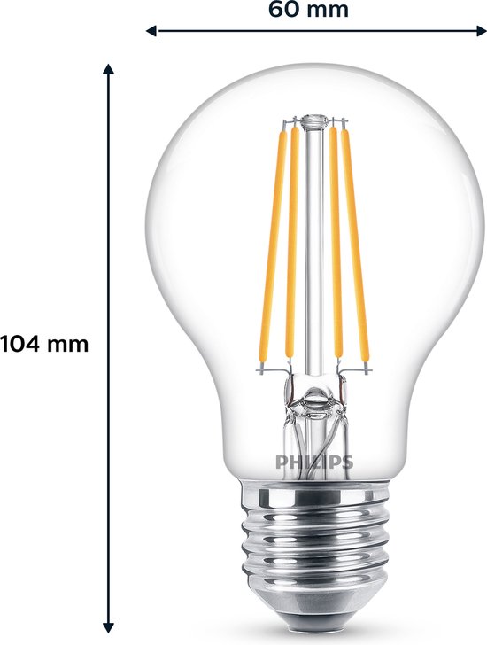 Philips energiesparende LED-Lampe, transparent – 60 W – E27 – warmweißes Licht – 6 Stück – Sparen Sie Energiekosten