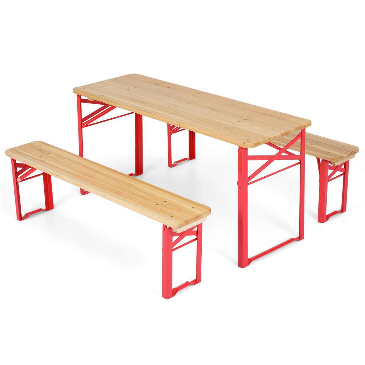 Coast Kinder-Picknick-Set – klappbarer Picknicktisch mit 2 Bänken – Fichtenholz und Metall – rot