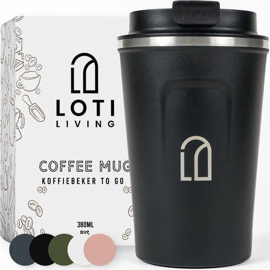 Loti Living Kaffeebecher To Go - Thermosbecher - Kaffeebecher für unterwegs - Teebecher - Reisebecher - 380ml - Schwarz