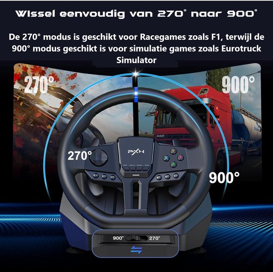 PXN – V900 Gen 2 – Rennlenkrad – Mit Pedalen und Schaltwippen – 270 / 900° – Gaming-Lenkrad – Kompatibel mit PS4 – PC – PS3 – Switch – Xbox X/S-Serie