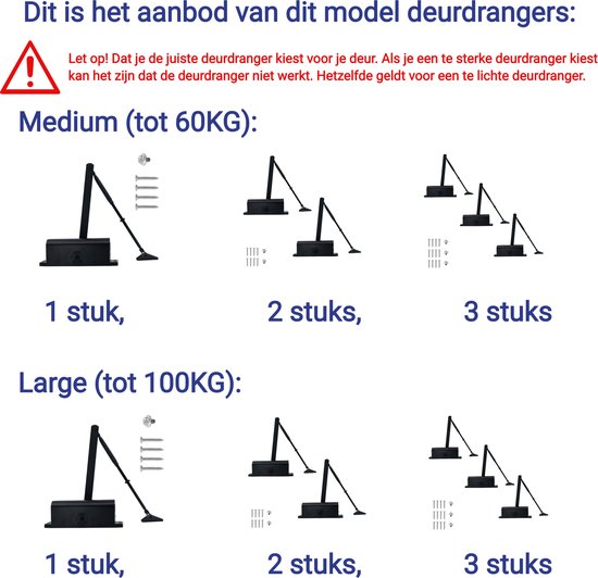 Gtrise Adjustable Door closer - T/M 100KG - Large - Incl mounting kit - Hydraulic - High quality - For indoor & outdoor - Many functions - Door closer - Door spring