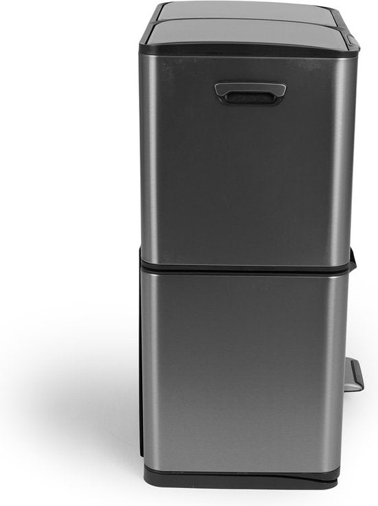 Umuzi Reinigungsabfalleimer - 60L - Soft Close - Metallic grau - Abfalltrennung 3 Behälter - 47 x 39 x 72