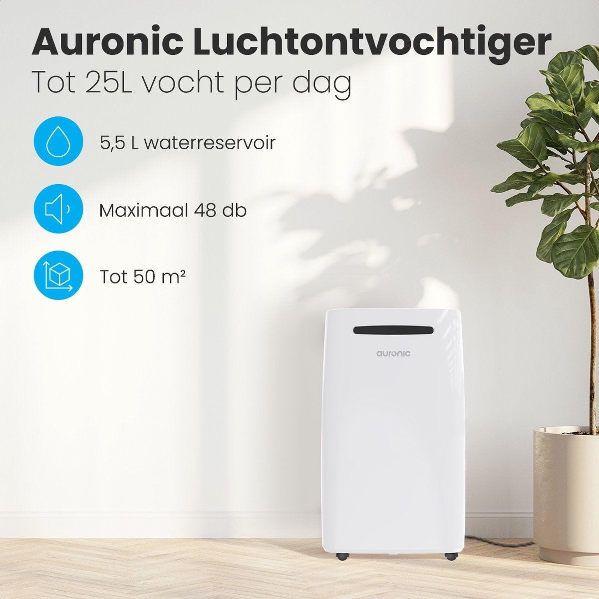 Auronic - Luftentfeuchter - 25L pro Tag - Schlafzimmer/ Badezimmer/ Wohnzimmer & Büro - Weiß