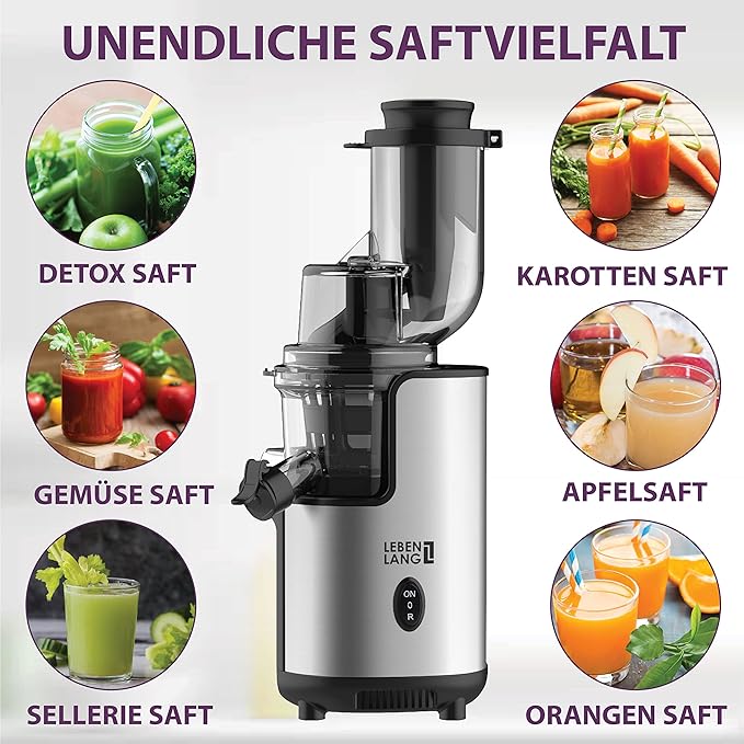 Lebenlang Elektrische Saftpresse & Entsafter - 220 V - 21 x 45 cm - Edelstahl - Silber