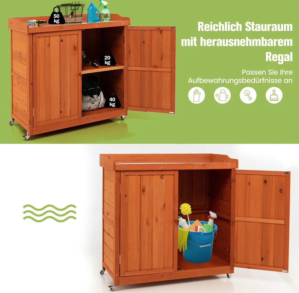 Coast Aufbewahrungsschrank – Holz – Verfahrbar – Regalböden – Rollen – Garten – Braun