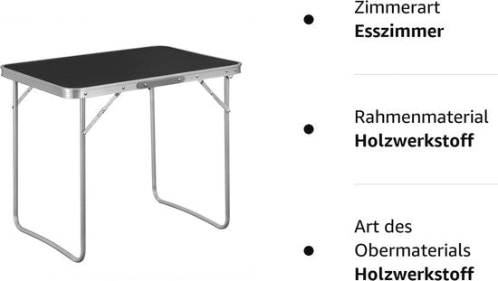 Klapptisch - Tragbarer Schreibtisch - Kompaktes Gestell - Klappbare Oberfläche - Reise-Arbeitsplatz - Leichte Platte - Einfach aufstellbare Platte - Schwarz - 70x60x50 cm