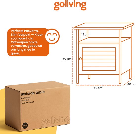 Goliving Nachttisch - 40 x 40 x 60 cm - Aufbewahrungsschrank mit Tür und Einlegeböden - Holz - Industrial - Beistelltisch Modern - Schwarz