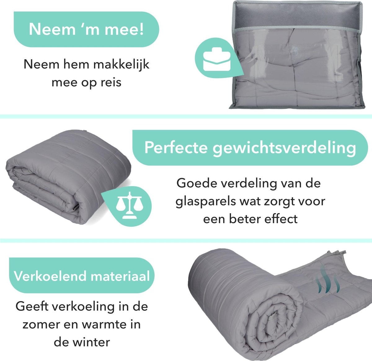 Litollo Weighted Blanket 7 kg - Beschwerungsdecke - 4 Jahreszeiten - Grau - 140x200cm - Inkl. 5 Jahre Garantie