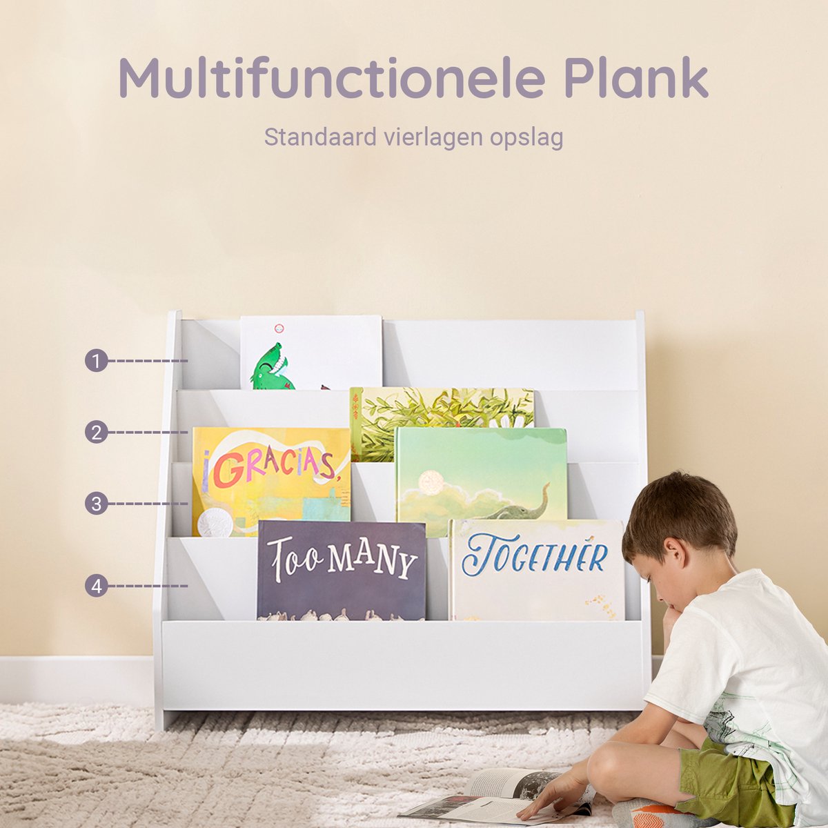 SoBuy Kinderbuchregal KMB32-K-W - Weiß - 70x60x30 cm - Sicher und praktisch