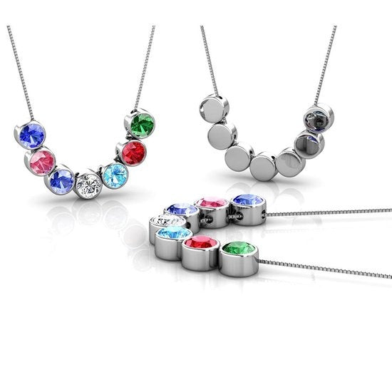 Yolora Damen-Halskette mit Anhänger - 7 farbige Kalpa Camaka Kristalle - 7er Set - Farbe Silber - 18K Weißgold vergoldet - schöne Geschenkbox - Geschenk zum Muttertag